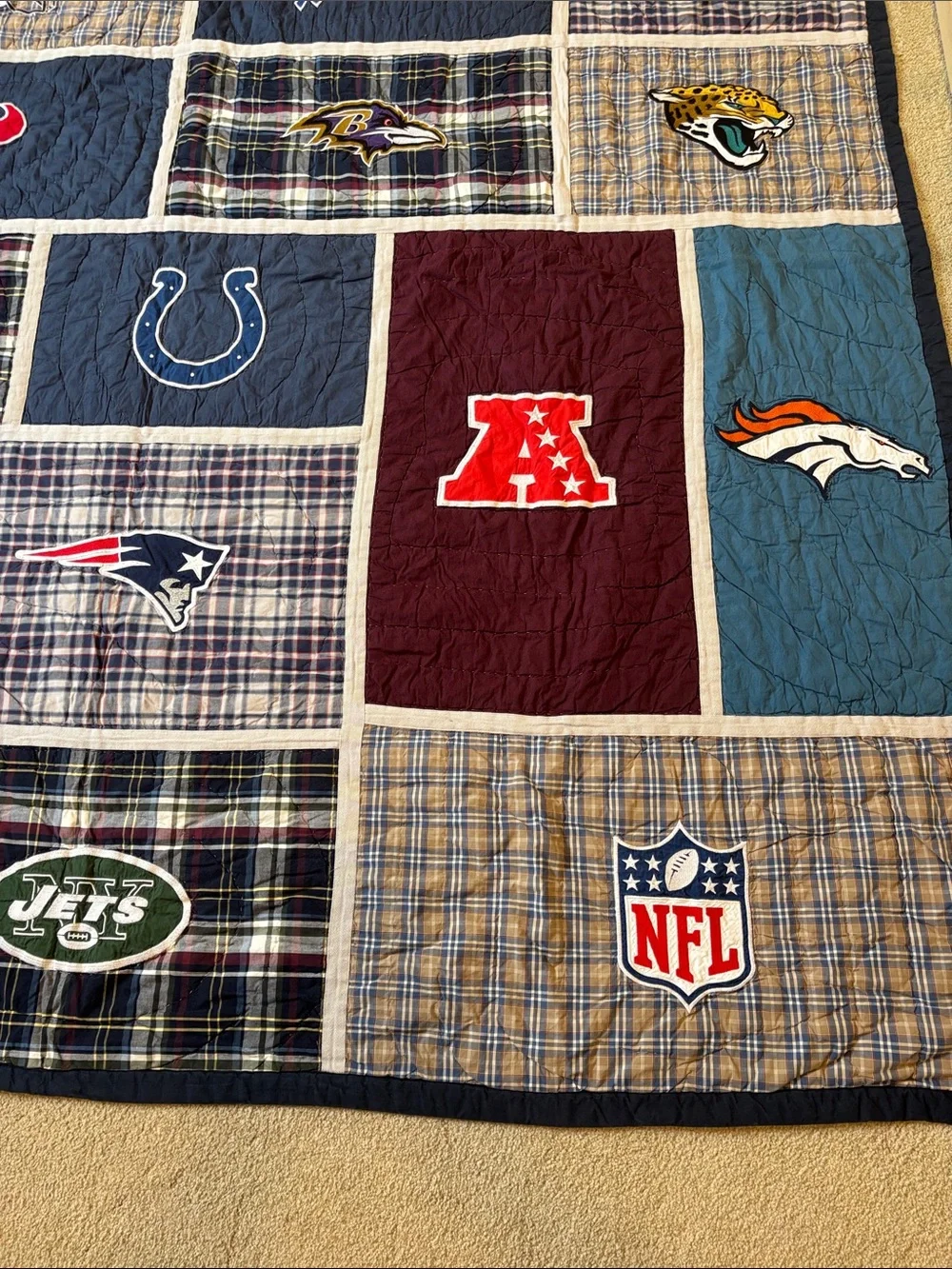 Pottery Barn Teen Navy, Burgundy, Teal, Cream NFL Patchwork Quilt